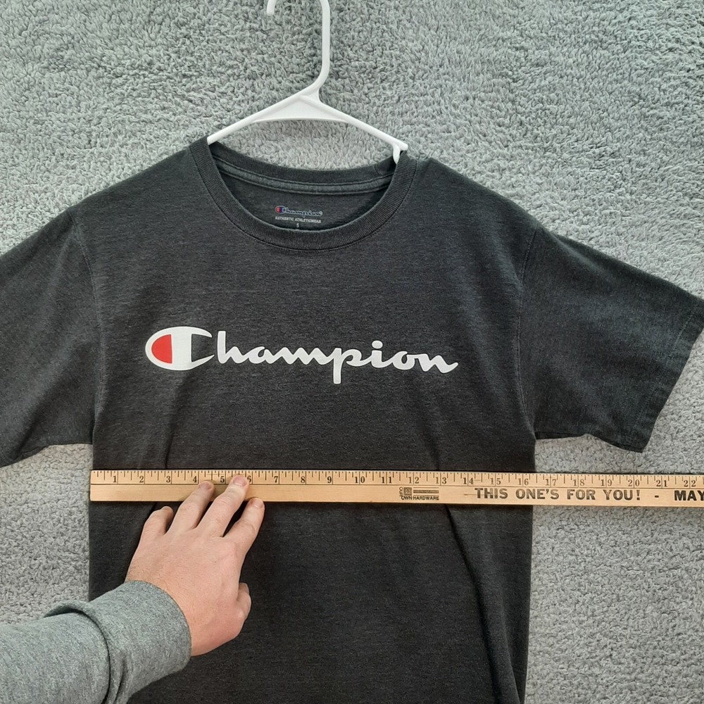 Champion Shirt Adult Small Gray Spell Out Logo Athleticwear Sports Casual Preppy - Picture 3 of 12